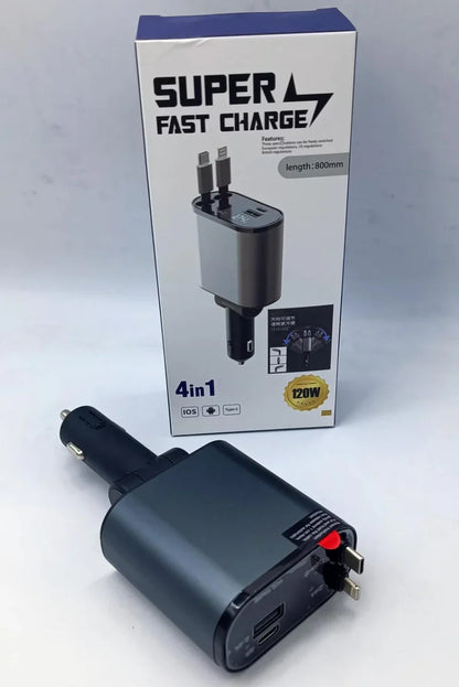 Retractable 4-in-1 Car Charger شاحن سيارة 4 في 1 قابل للسحب